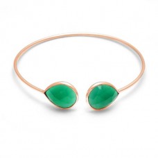 Green Onyx Pear Gemstone Bezel Bracelet 